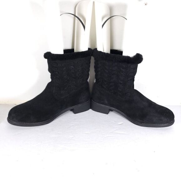 Abeo Women's Bristol US8,5 Black Leather Sheepskin Lined Shearling Ankle Booties - Picture 5 of 12